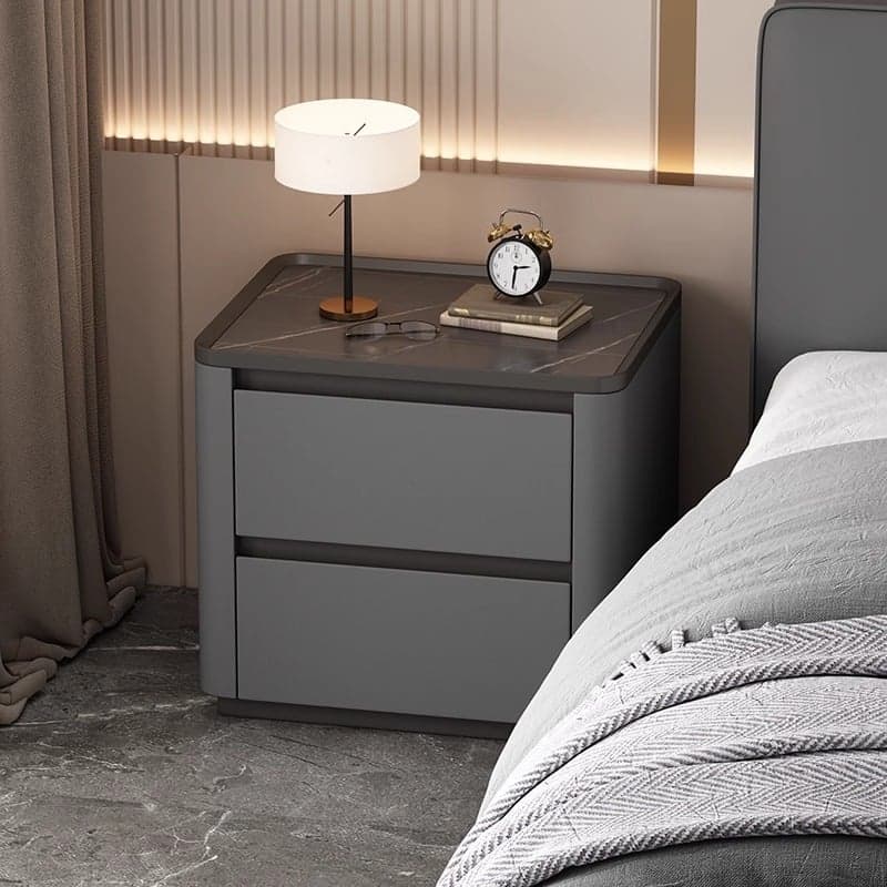 Stylish Bedside Cabinet Nightstand with 2 Drawers and Sintered Stone Countertop thumbnail 3