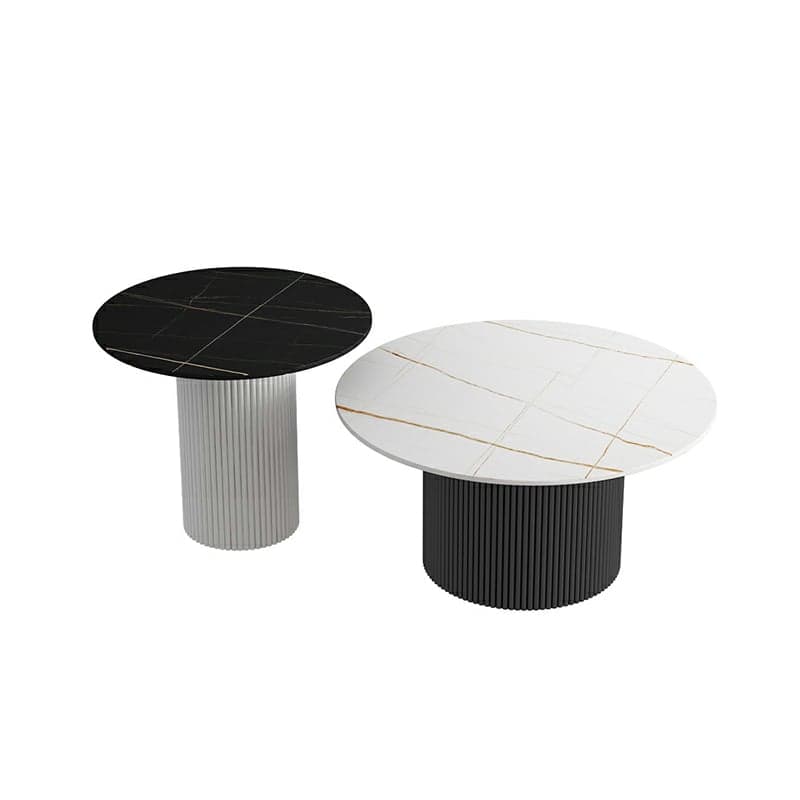 Modern Round Stone Top Coffee Table with Sturdy Metal Pedestal Base in Standard Height thumbnail 3
