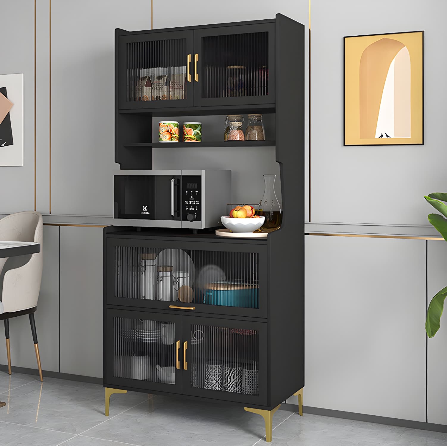 Sintered Stone Countertop Dining Server Manufactured Wood Kitchen Server with Glass Doors thumbnail 16