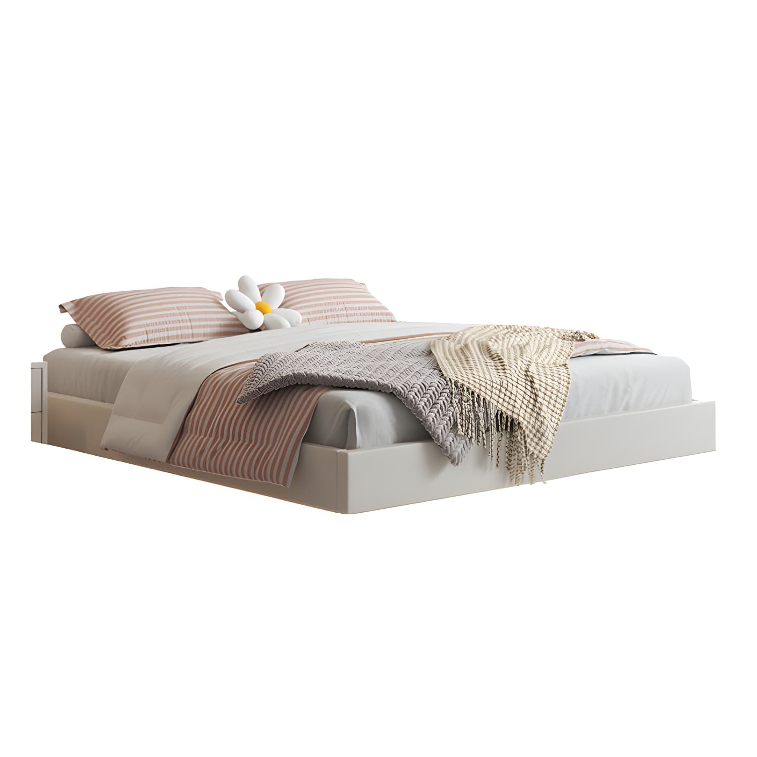 Contemporary Style White Standard Bed Pine Wood Platform Bed Frame thumbnail 5