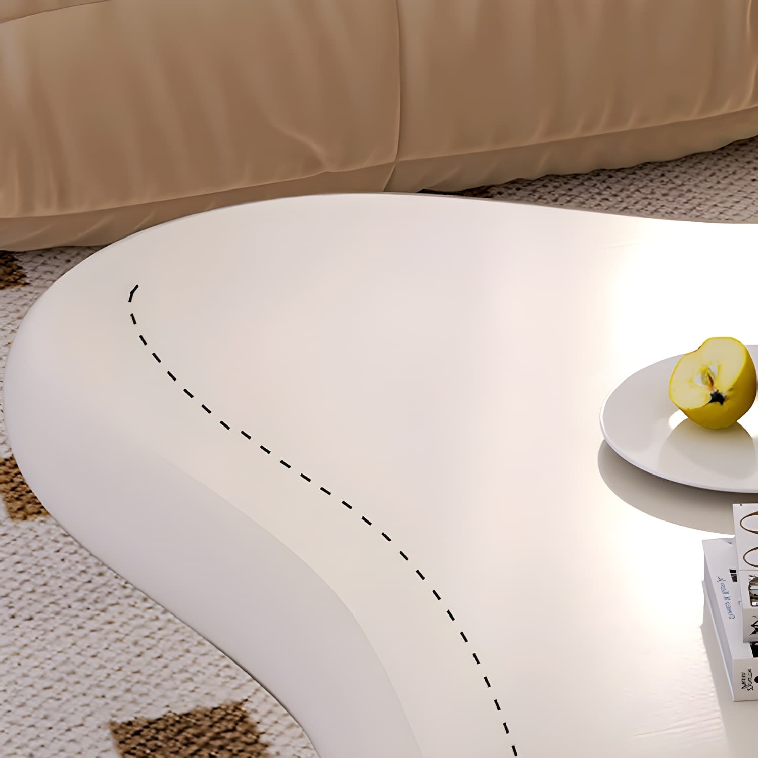 Nordic Irregular Coffee Table in White of 15.7" H with Acrylic Legs thumbnail 6
