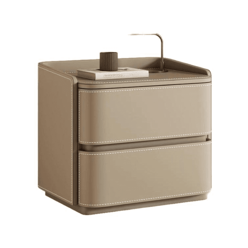 Modish Nightstand With Drawer Organization Featuring 2 Drawers and Pleather Countertop thumbnail 12