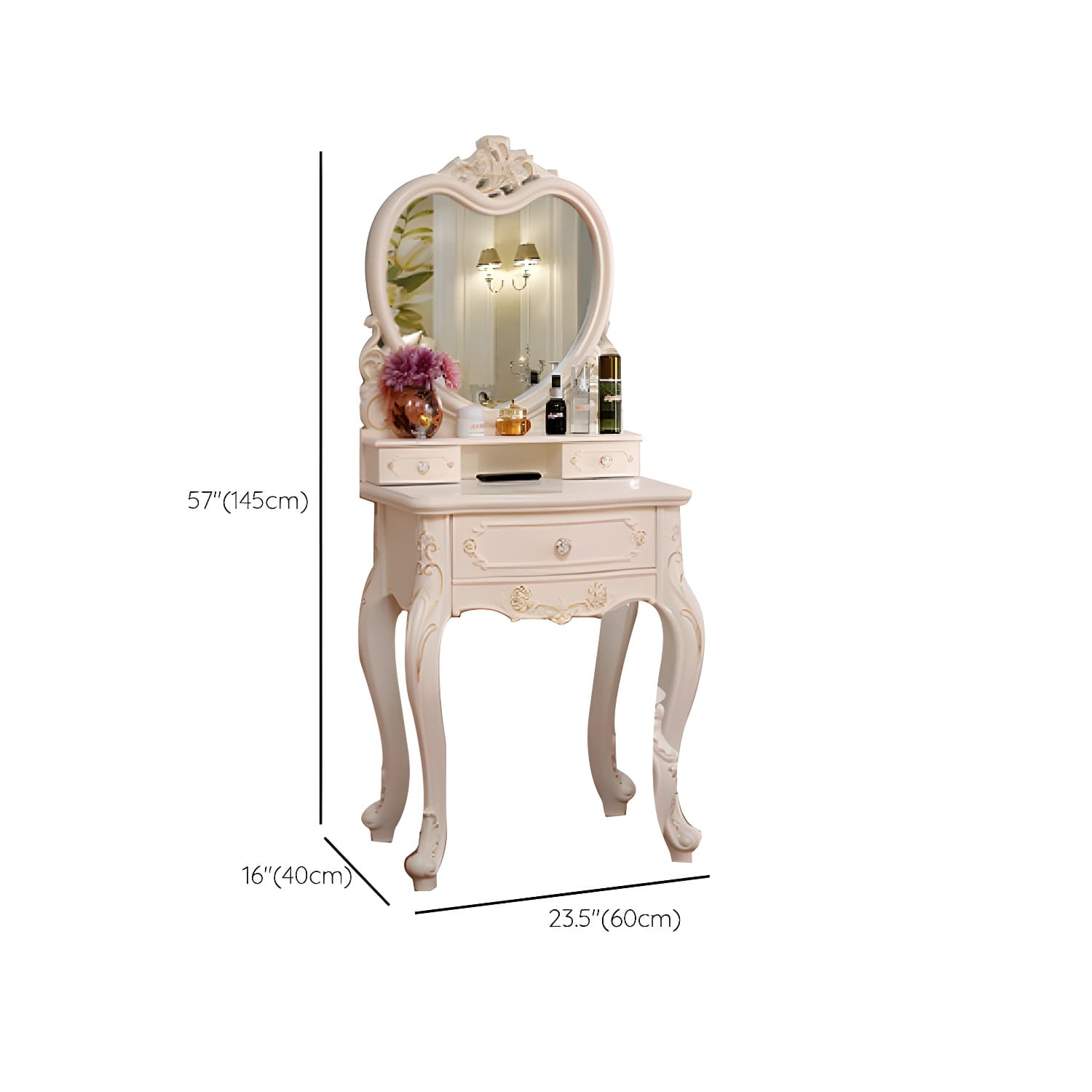 Victorian Bedroom With Drawer Mirror Solid Wood Makeup Vanity Set thumbnail 18