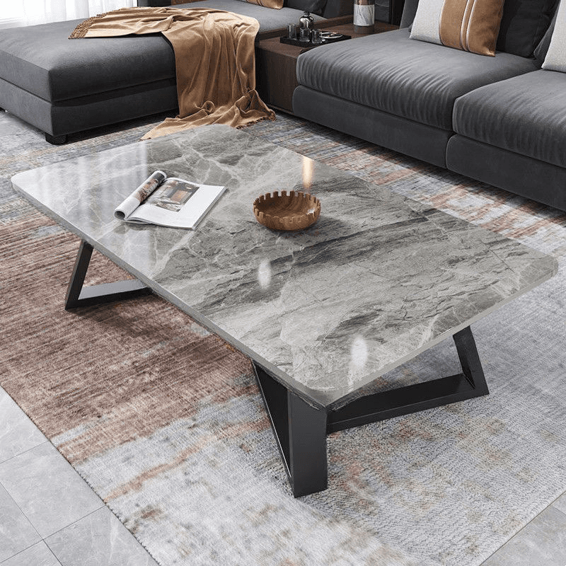 Funky Square Sintered Stone Coffee Table with X Base, Scratch-immune, and Single Set thumbnail 3