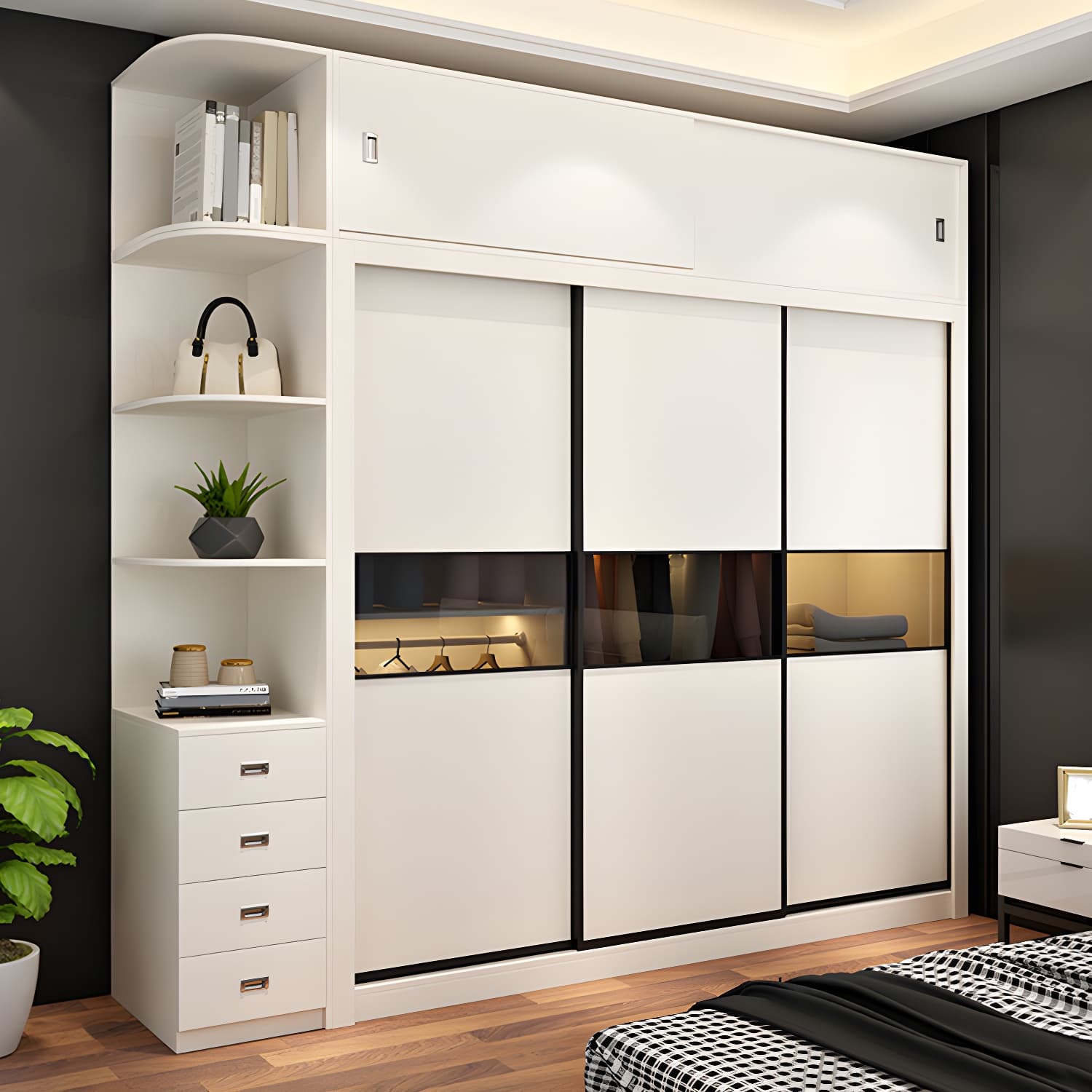 Contemporary Home Engineered Wood Wardrobe Freestanding Wardrobe Closet thumbnail 3