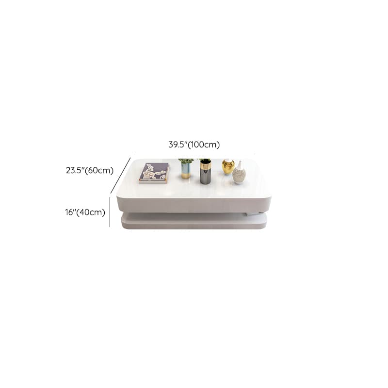 White Modern Coffee Table with Rectangular Wood Top & Block Base thumbnail 11