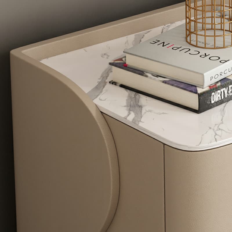 Modern Faux Leather Nightstand with Two Drawers in Light Wood thumbnail 12