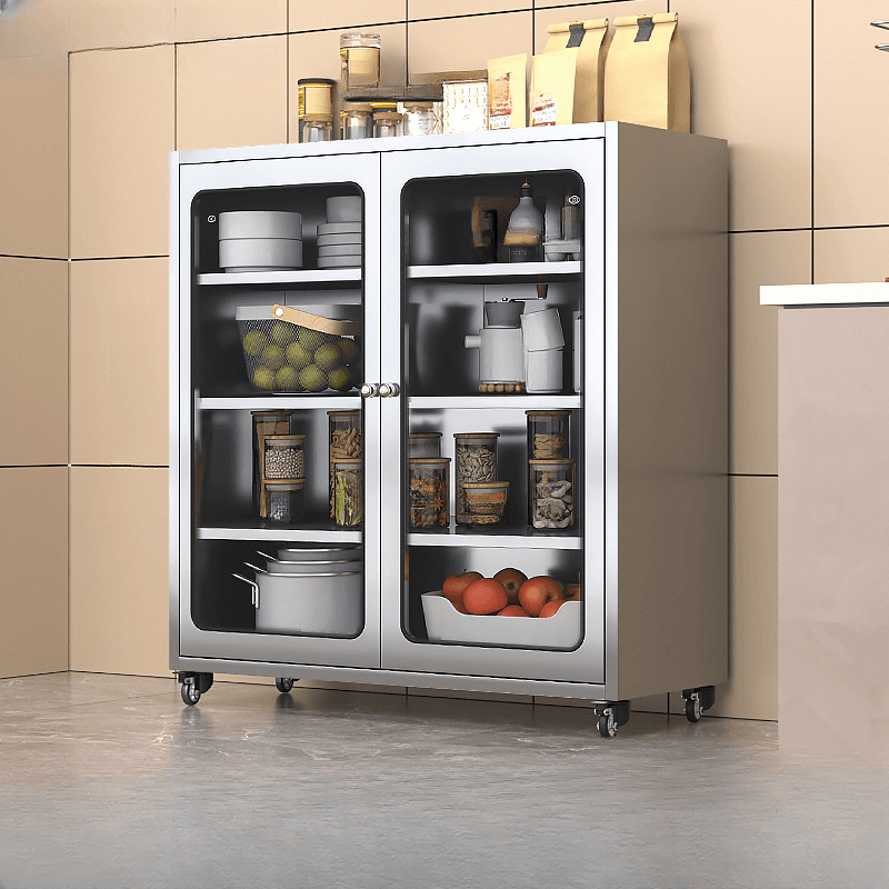 Metallic Sideboard on Roller Wheels with Stainless Steel Countertop thumbnail 6
