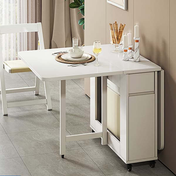 Scandinavian Wood Drop Leaf Dining Table with Storage and Expandable Design thumbnail 6