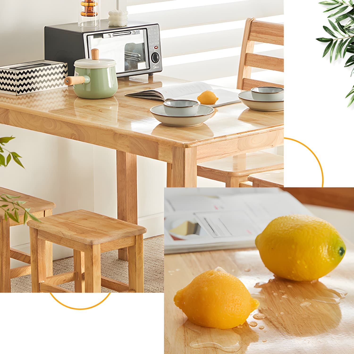 Elegant Scandinavian Natural Oak Wood Dining Table - Slim Legs, Standard Height for Kitchen & Dining thumbnail 8