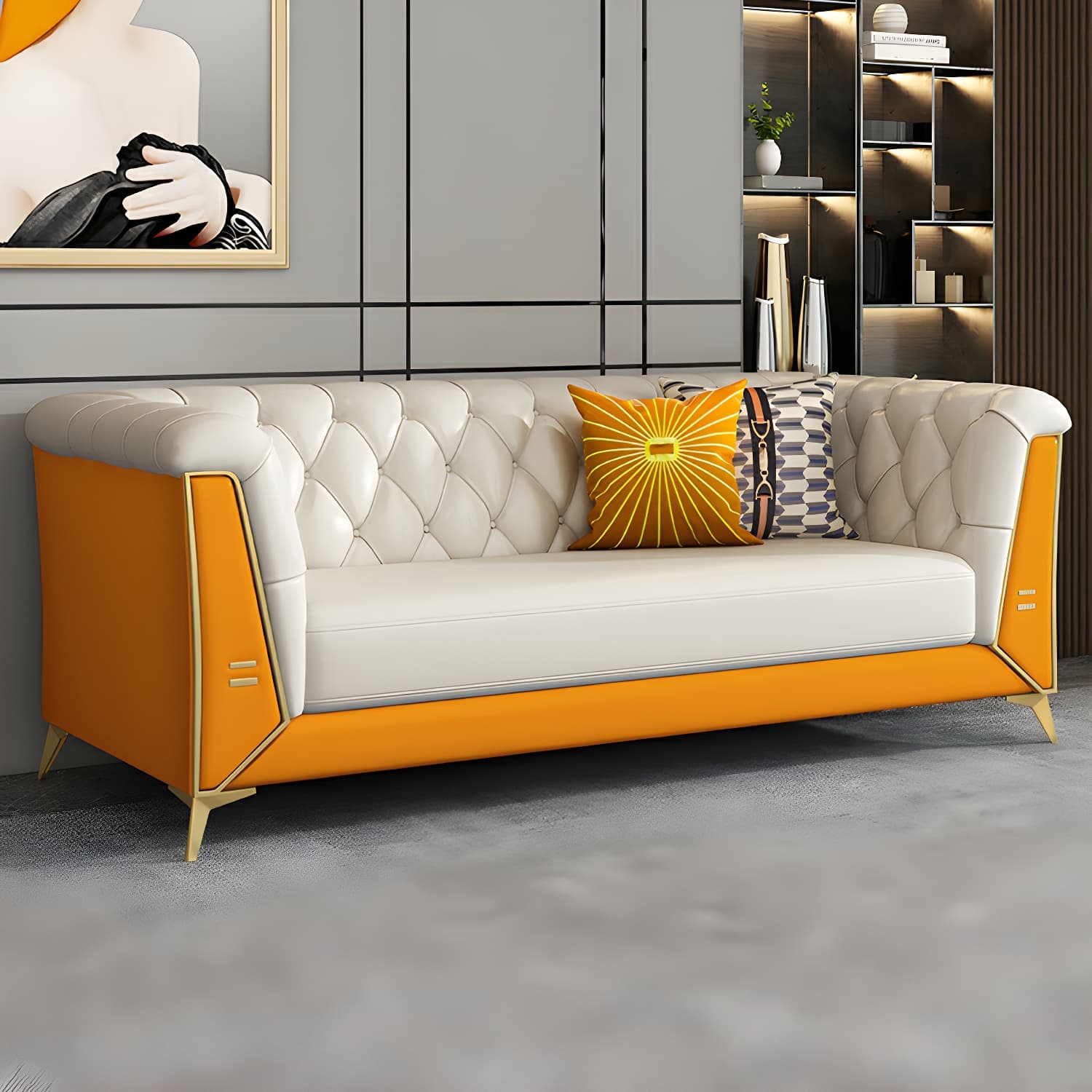 Glam Wood Frame Standard Sofa with Tuxedo Arms in Solid Color thumbnail 8