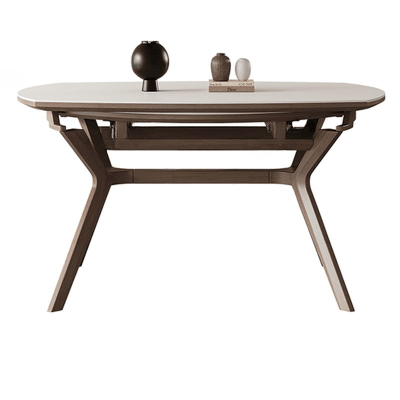 Minimalist Rounded Slate Dining Table Set with 4 Legs, Fold-away Leaf, and Light Gray/White Finish thumbnail 6