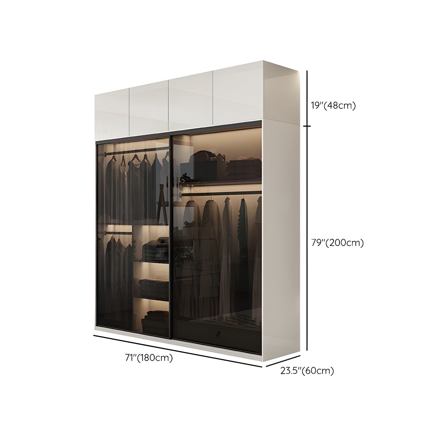 White Glass Wardrobe Rod Included Wardrobe Wardrobe Closet without Light thumbnail 17