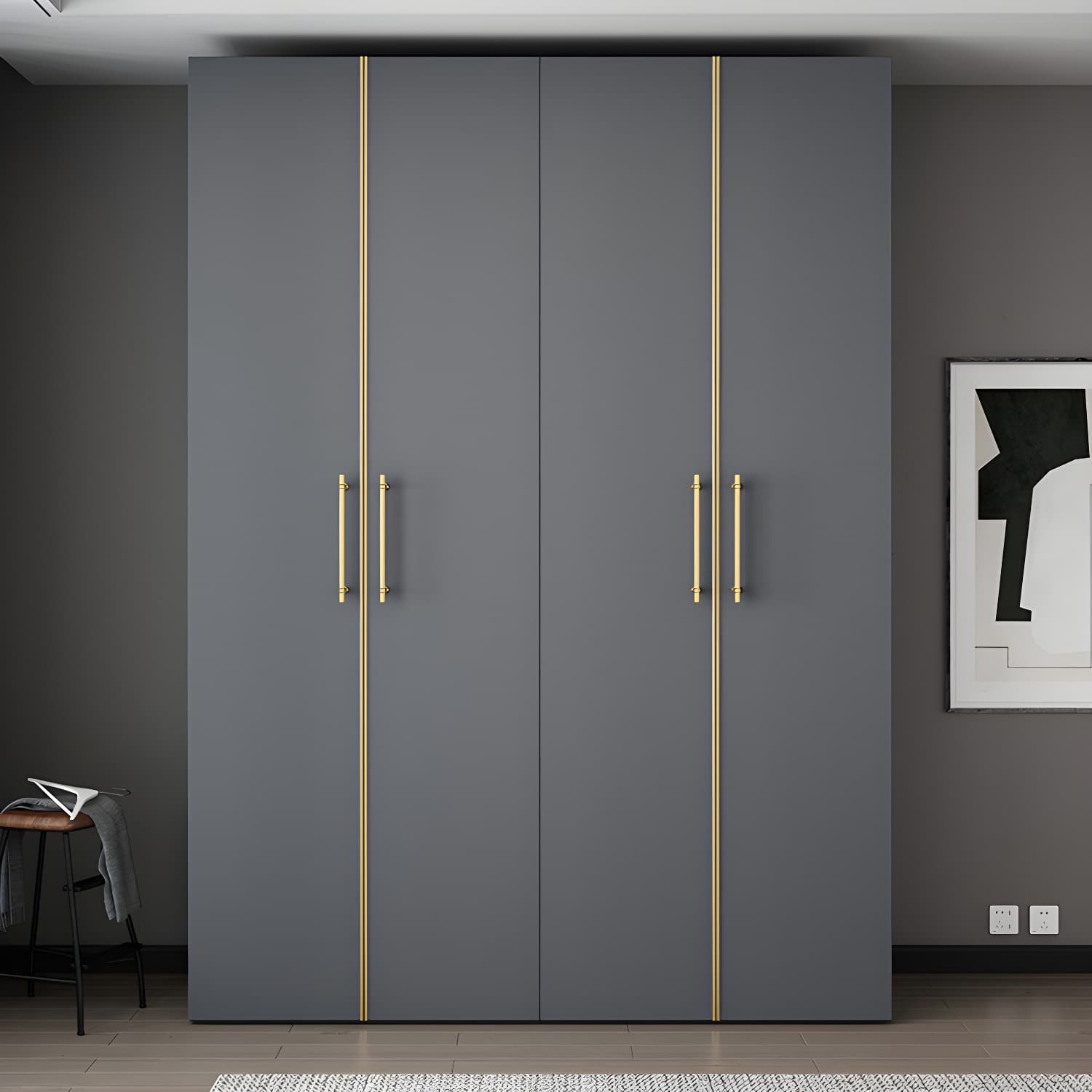 Modern Wardrobe Closet Grey Engineered Wood Wardrobe Cabinet thumbnail 4