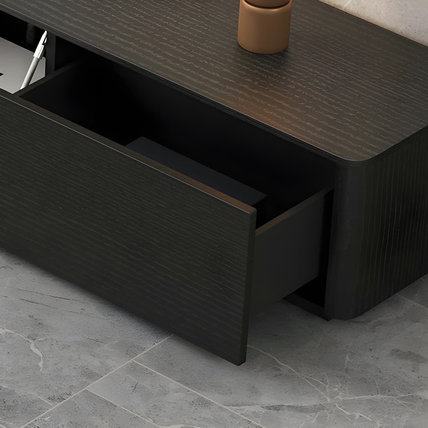 Black Wood TV Stand with Drawers and Cable Management – Modern Style and Low Height thumbnail 8