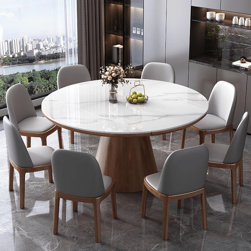 Dining Table Set with Extension Feature and Slate Stone Top, Seats 6/4 People, Variable-sized thumbnail 1