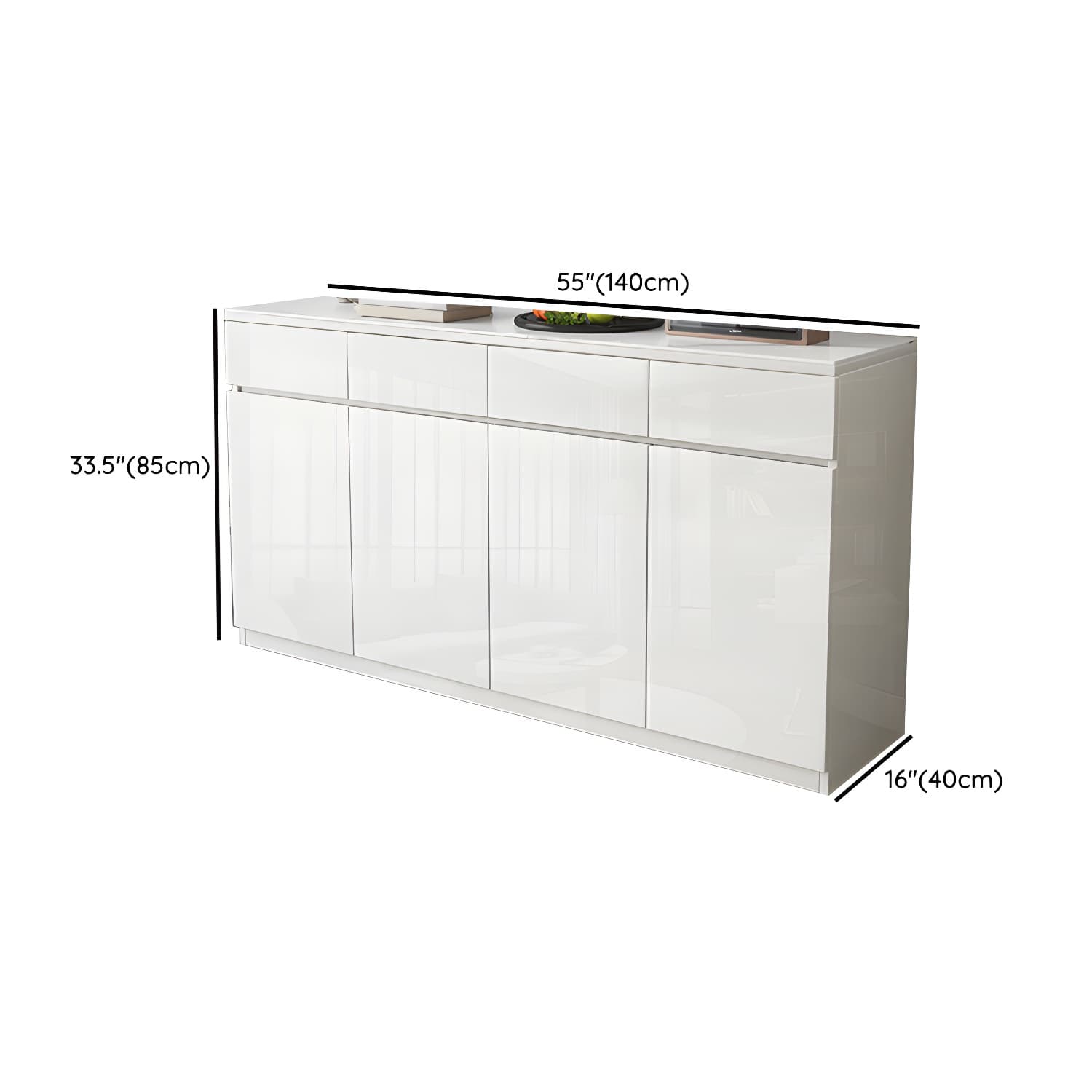 Modern White Buffet Cabinet with Stone Countertop and Wood Cabinets Included thumbnail 8