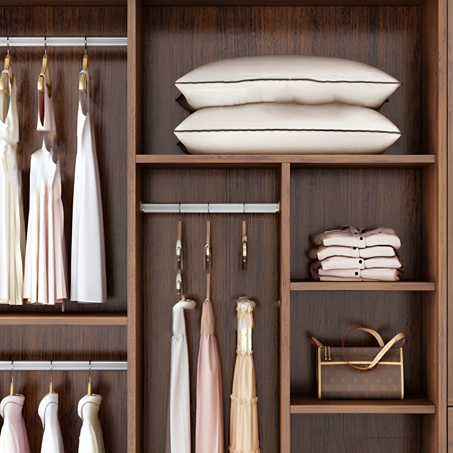 Contemporary Brown Wood Wardrobe Armoire with Clothing Rod & Shelves thumbnail 8