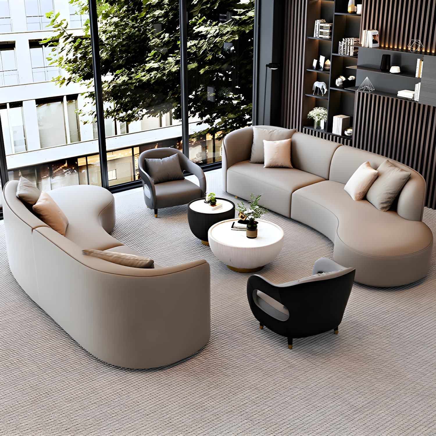 Modern Faux Leather Sectional Sofa Set with Wood Frame and Sponge Seat Fill Material thumbnail 5