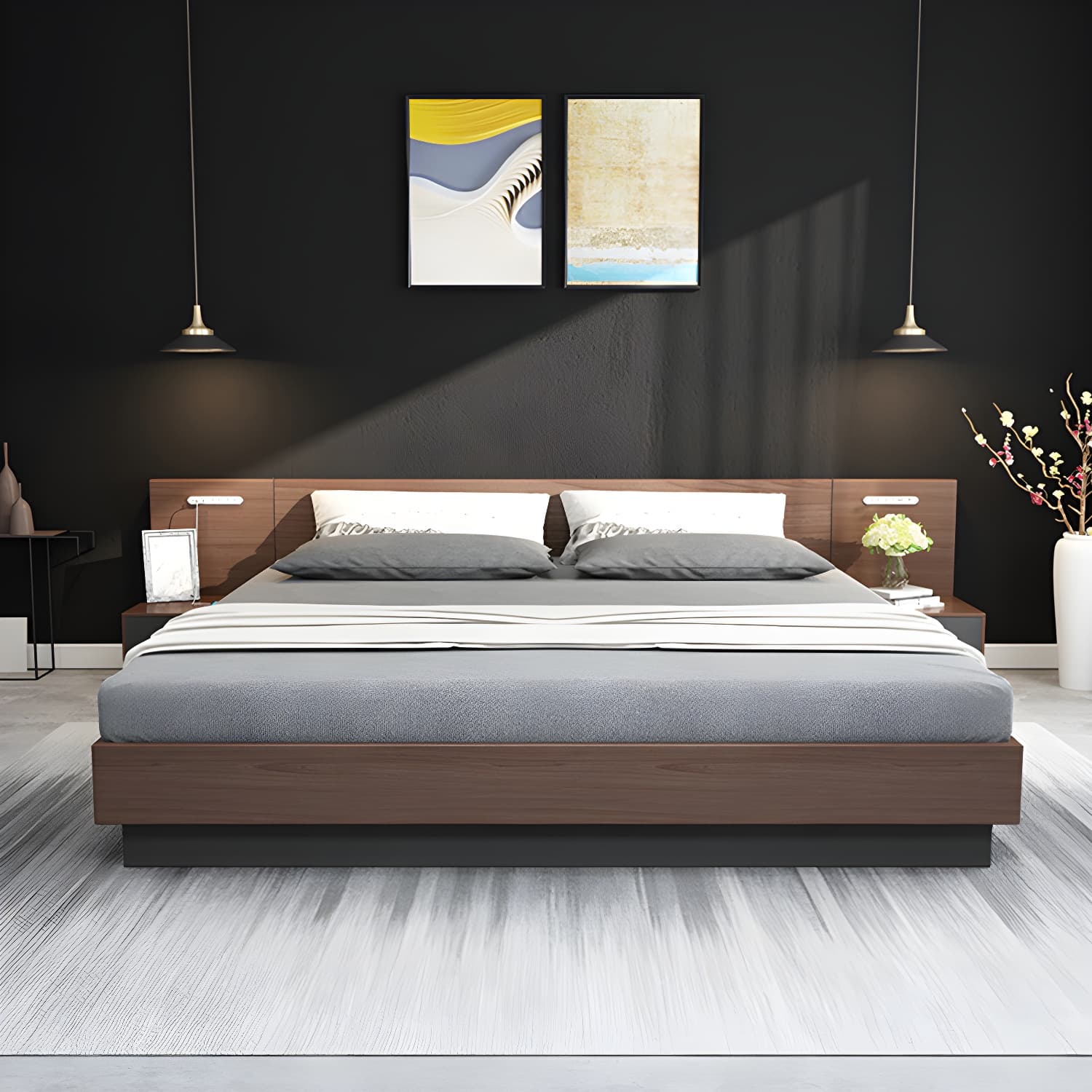 Lift Up Storage Platform Bed Contemporary Platform Bed Frame with Headboard thumbnail 4