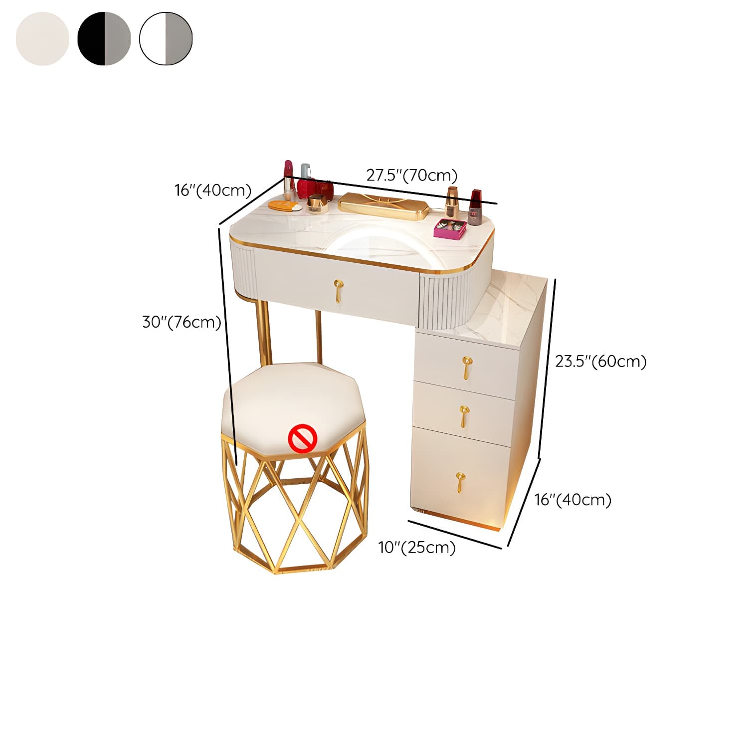 Removable Makeup Counter Bedroom Vanity Dressing Table with Lighted Mirror thumbnail 19