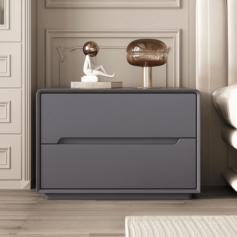 Trendy Drawer Storage Bedside Table with 2 Drawers and Vinyl Leather Countertop thumbnail 3