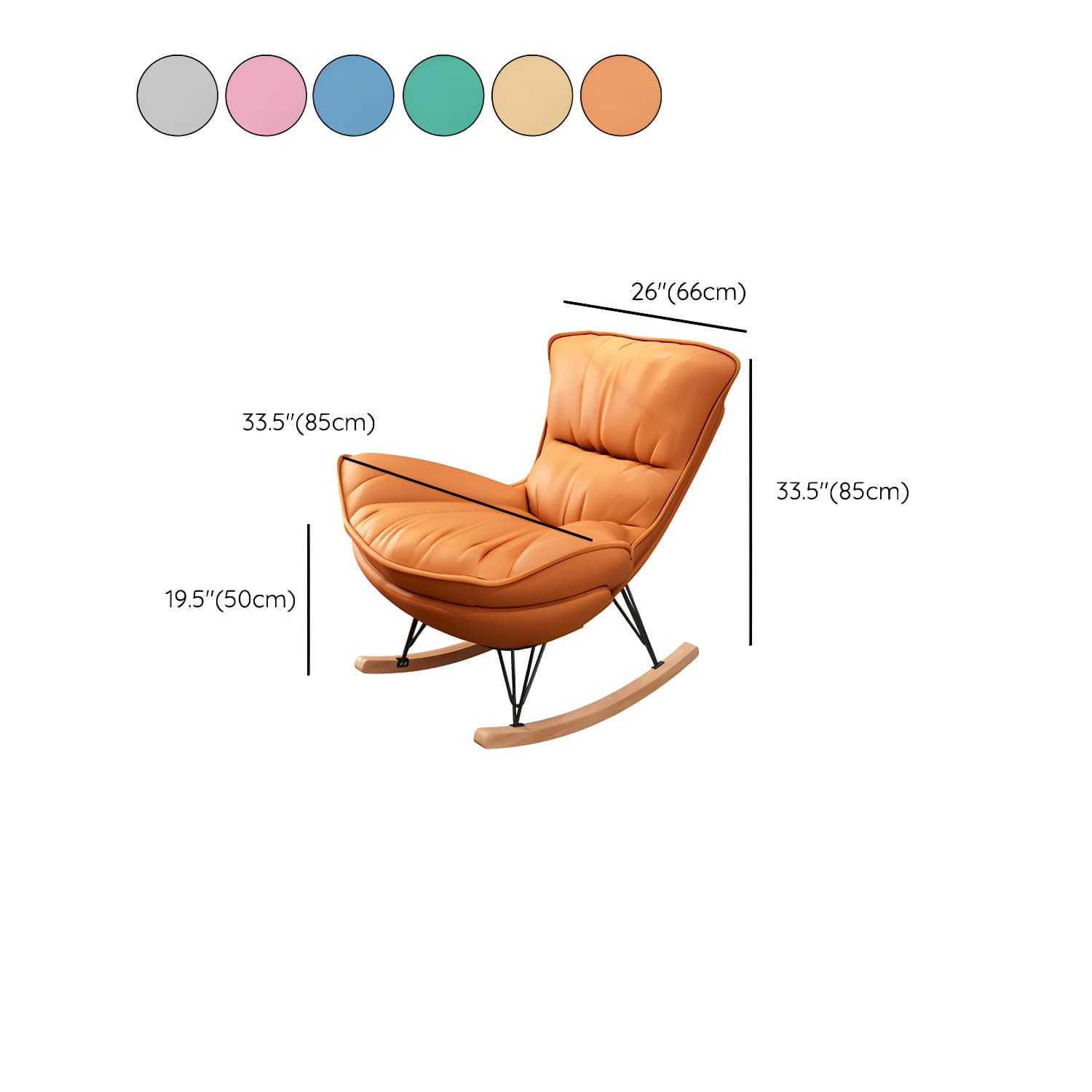 Modern Glider Chair Pure Color Metal Dark Legs Rocking Chair with Ottoman thumbnail 19
