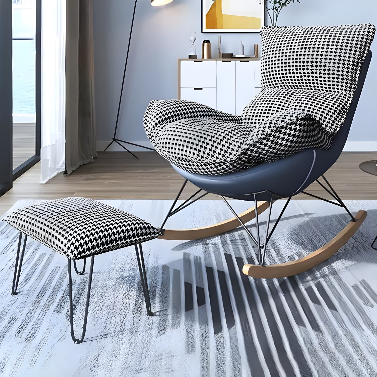 Contemporary Rocking Accent Chair Antique Finish Rocking Chair with Ottoman thumbnail 29
