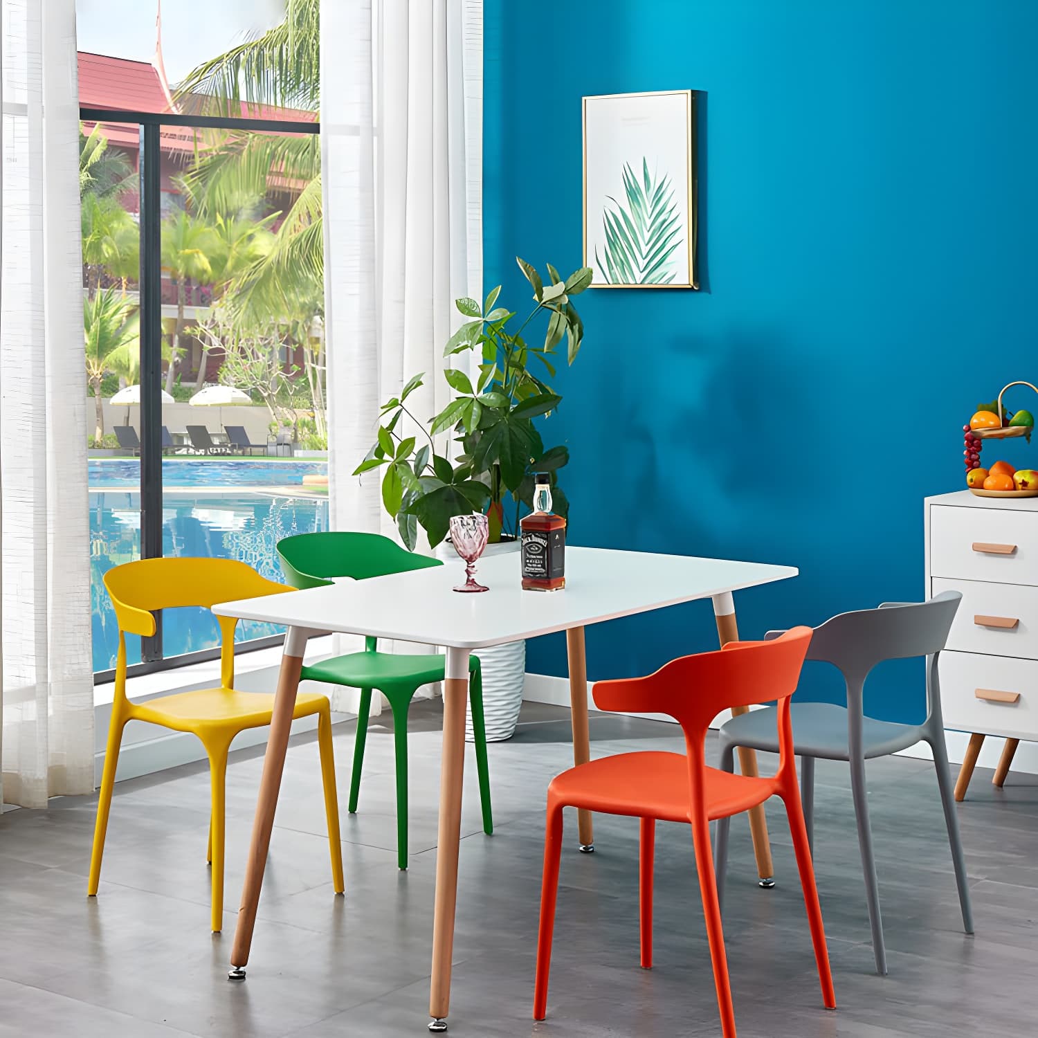 Glam Plastic Side Chair Matte Finish Open Back Dining Chair for Dinning Room thumbnail 28