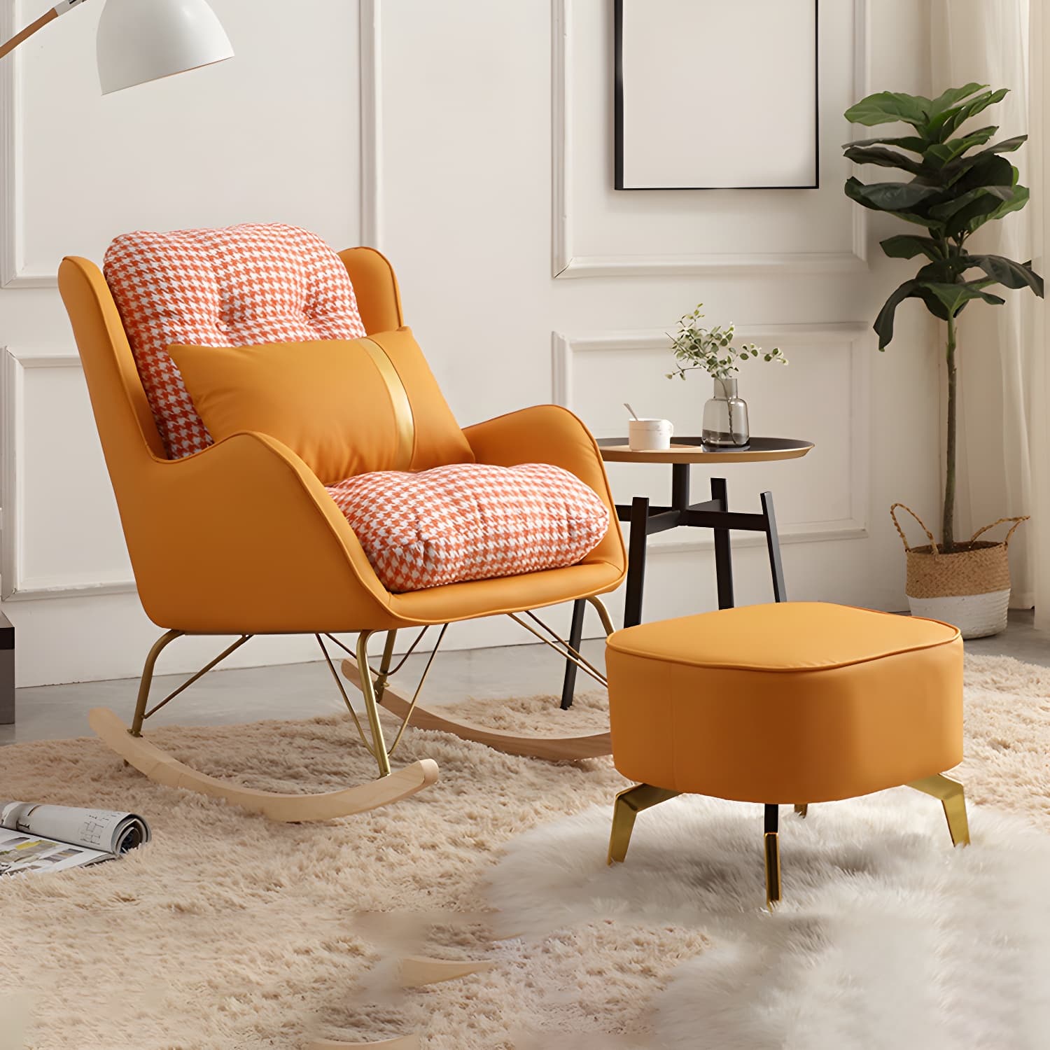 Contemporary Rocking Chair Rubber Wood Frame Wing Chair Back Indoor Rocking Chair thumbnail 8
