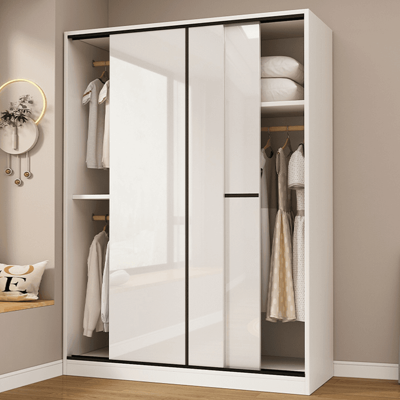 Chalk Modern Timber Self-supporting Wardrobe with Soft Close Door and Clothing Rod, Slipping Mechanism thumbnail 2