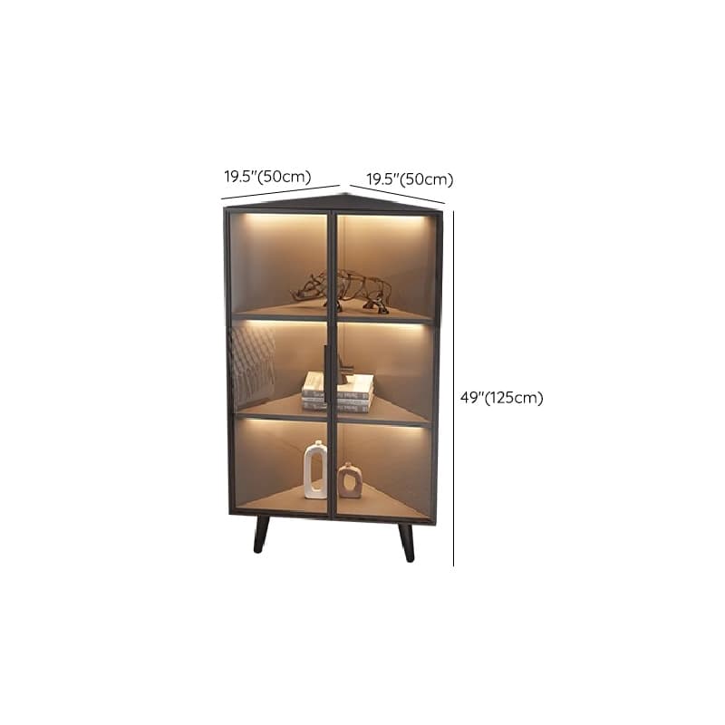 Dove Grey Scratch-immune Corner Accent Cabinet with Cabinet, Glass-panel Door, Adjustable Shelving and Handle Bars thumbnail 15
