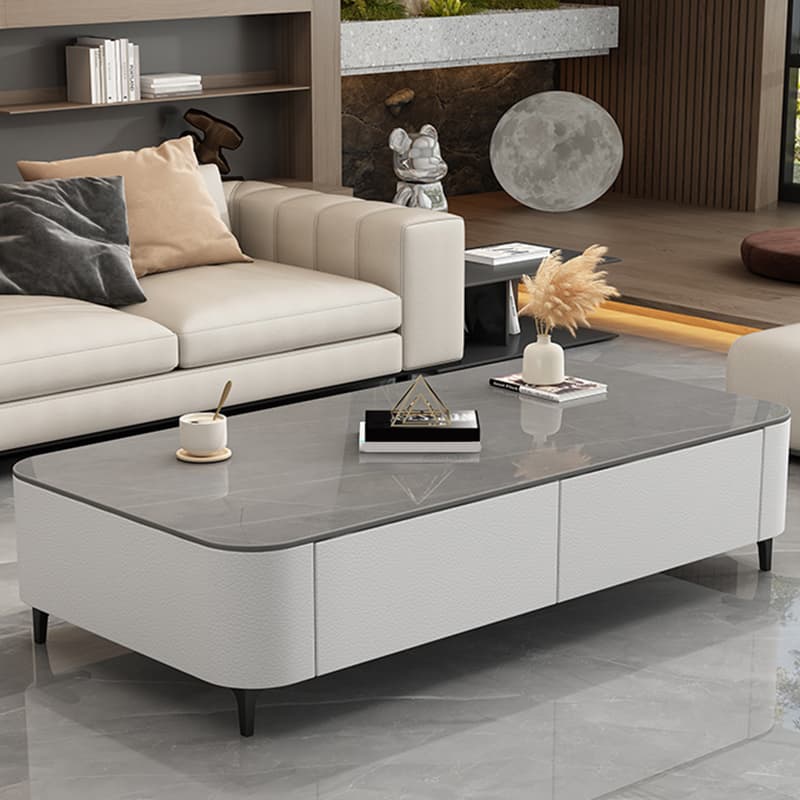 Four Leg Non-Upholstered Modern Metal Coffee Table with Storage and Drawers Standard Size thumbnail 3