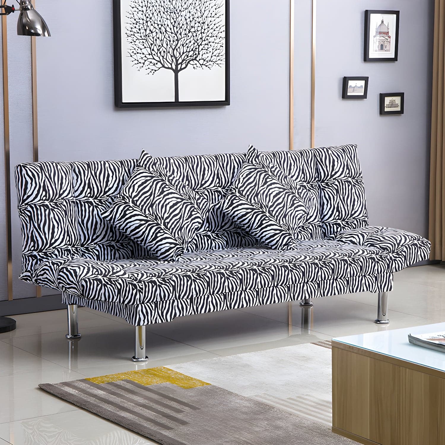 Silver Transitional Modern Tight Back Sofa Bed 29.53"High Armless Sofa Bed thumbnail 5