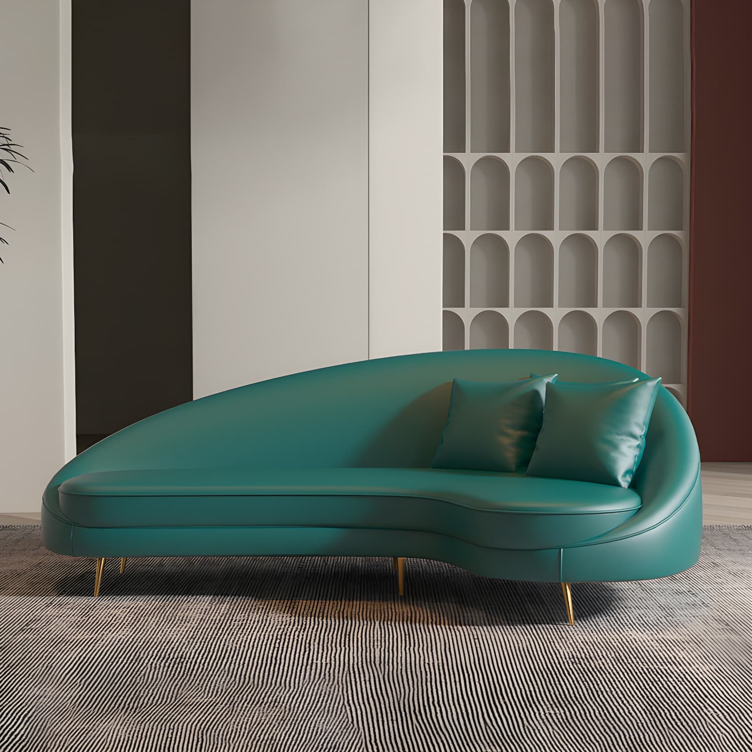 Faux Leather Curved Sofa Contemporary Sloped Arm Sofa for Living Room thumbnail 15