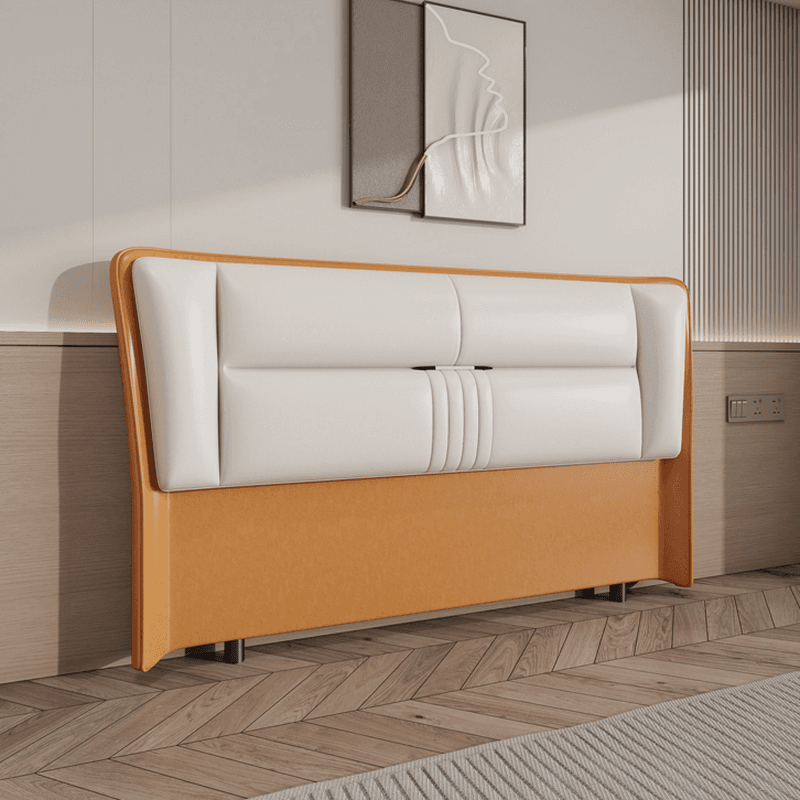 Trendy Wingback Headboard with No Distressing in Natural Wood, Rectangle Shape for Full/Queen Bed with Sponge Upholstery and Standard Height thumbnail 7