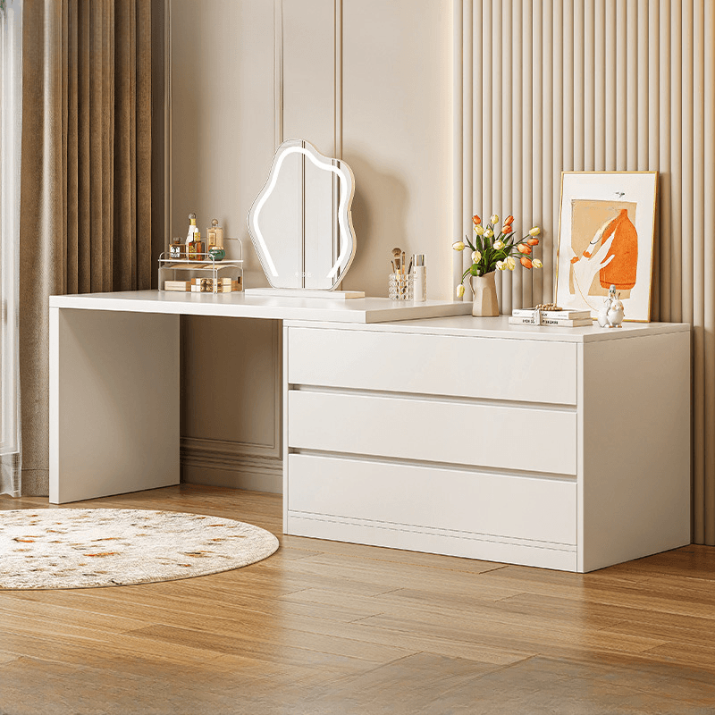 Chalk Modish Wood Makeup Vanity with Standard Length and Non-Upholstered Chair(s) thumbnail 3