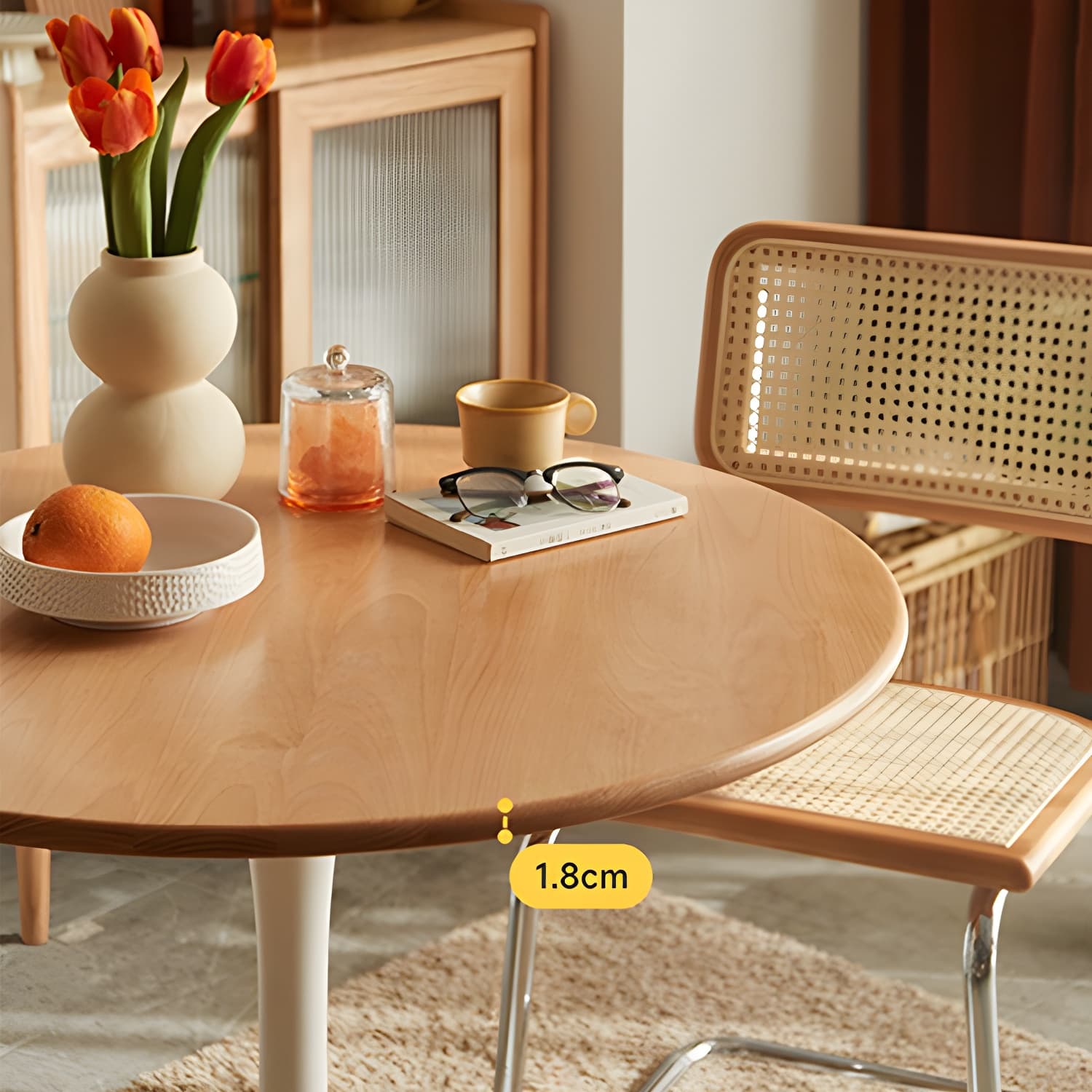 White Round Wood Dining Table with Steel Tulip Base, Modern Design thumbnail 9