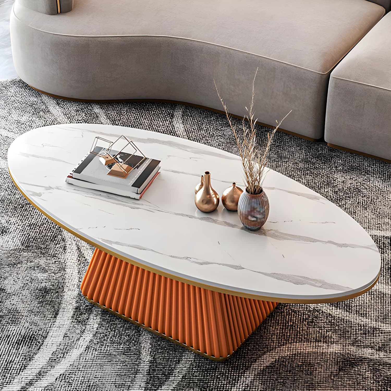 Glam Single Coffee Table Oval Pedestal Coffee Cocktail Table thumbnail 6