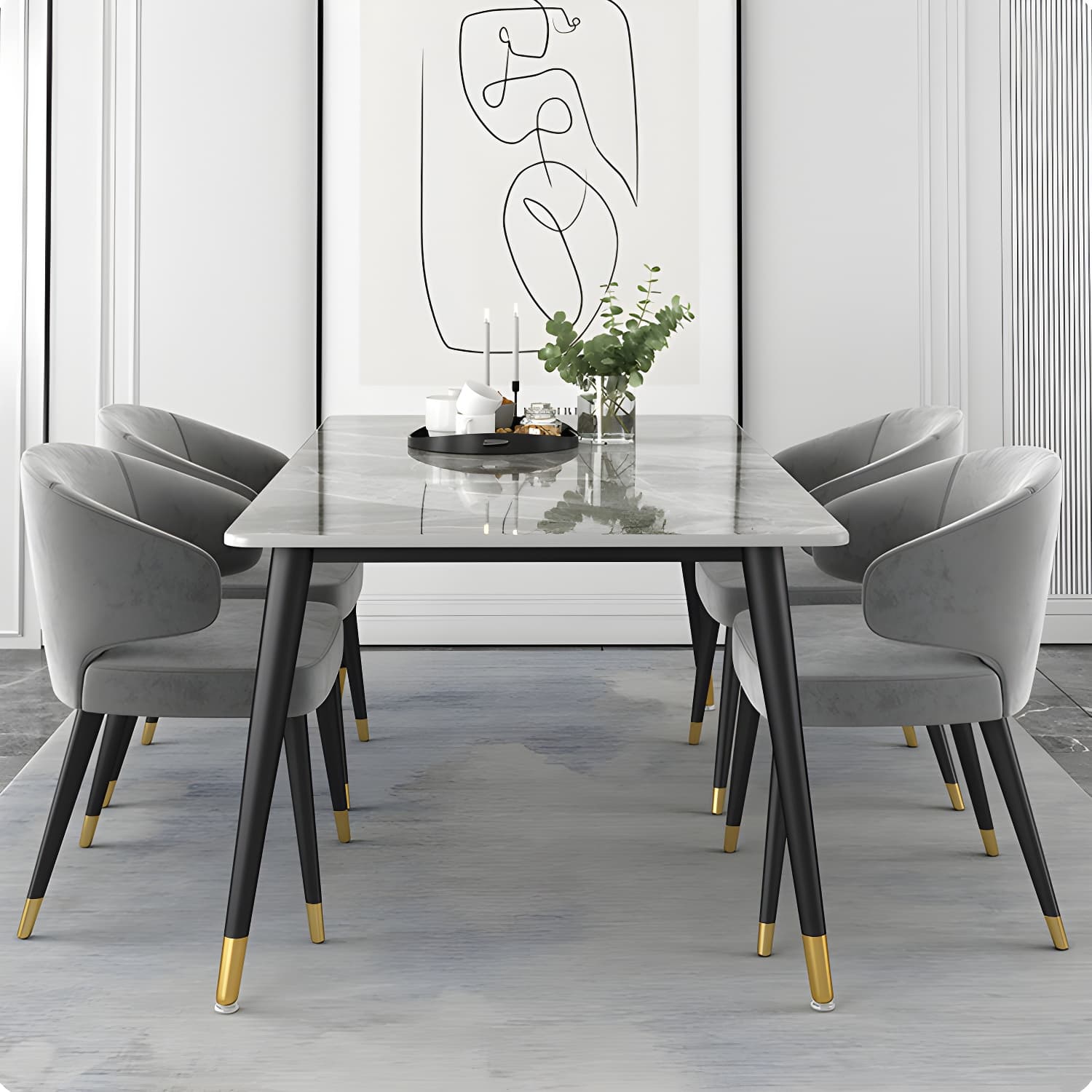 Glam Gray Sintered Stone Dining Table Set 1/4/5/7 Pieces Dining Set thumbnail 1