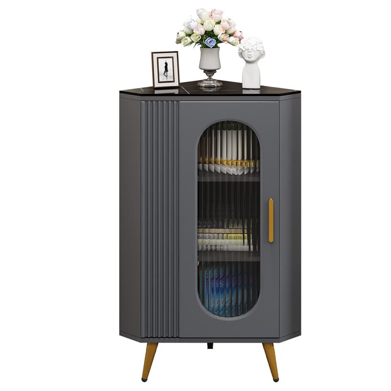 Elegant Corner Modern Accent Cabinet with Glass Doors and Metal Base thumbnail 6