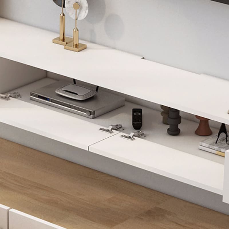 Deco Wall Mounted Wood TV Stand in White with 2 Drawers and 1 Cabinet thumbnail 5