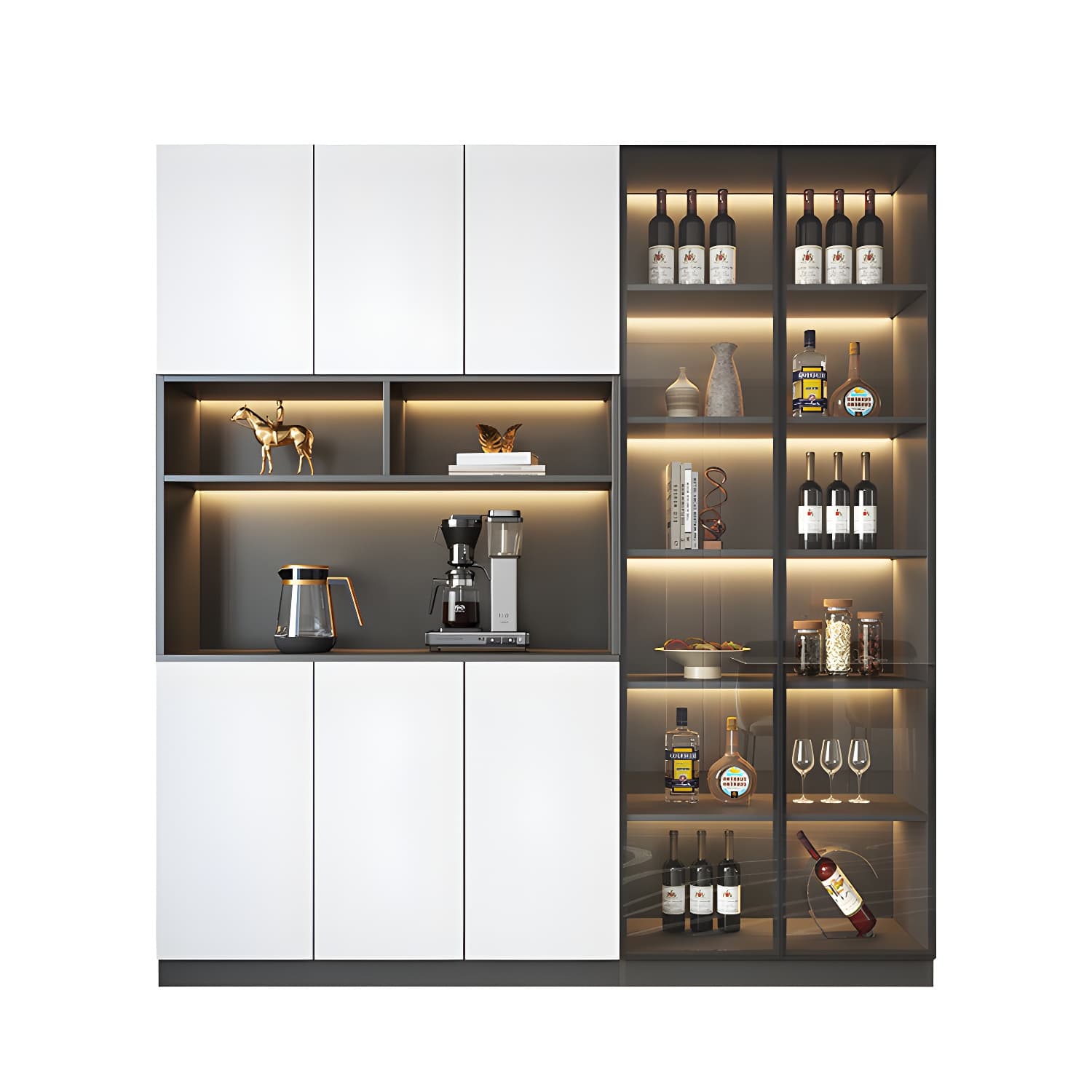 Modern Glass Adjustable Shelving Doors Wood Sideboard Cabinet with Cabinets and Drawers thumbnail 8