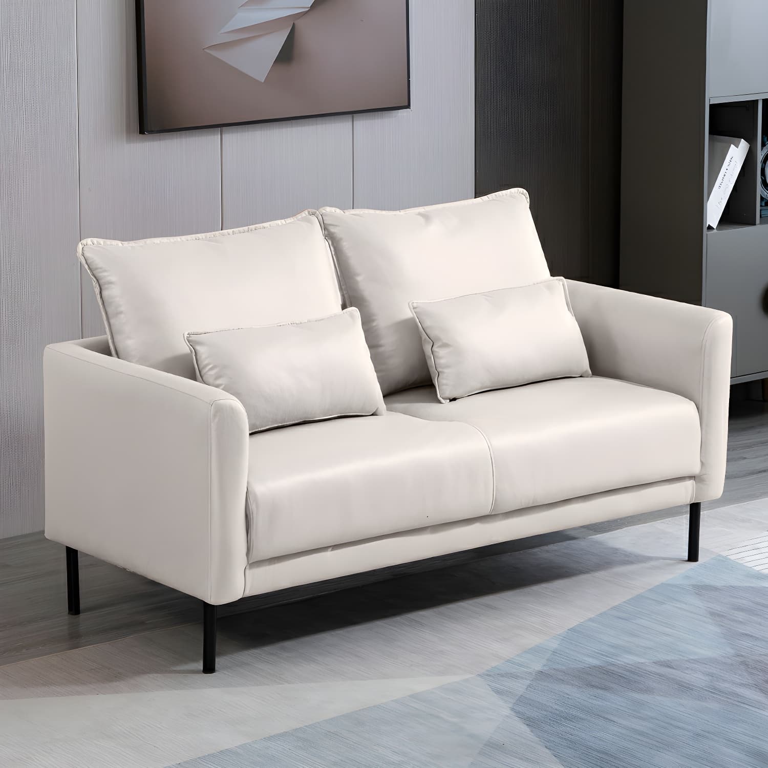 Scandinavian Faux Leather Seats 2 Loveseat with Tuxedo Arm and Stain Resistant Feature thumbnail 11
