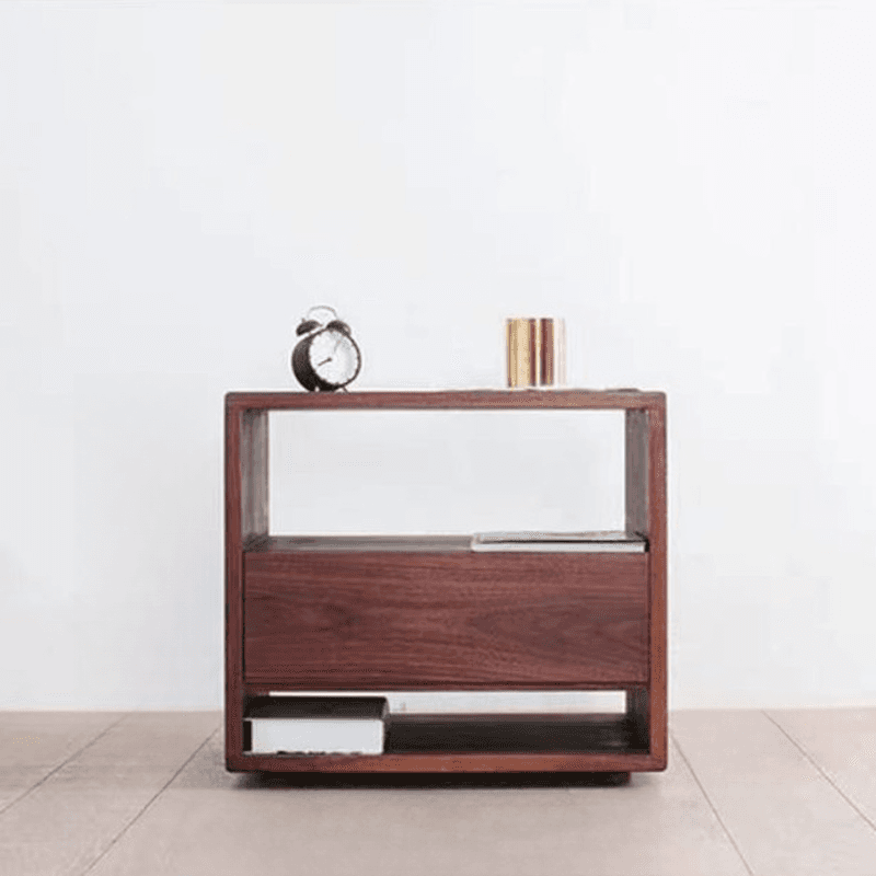 Solid Wood Open Shelf Nightstand with 1 Drawer in a Modish Style thumbnail 11