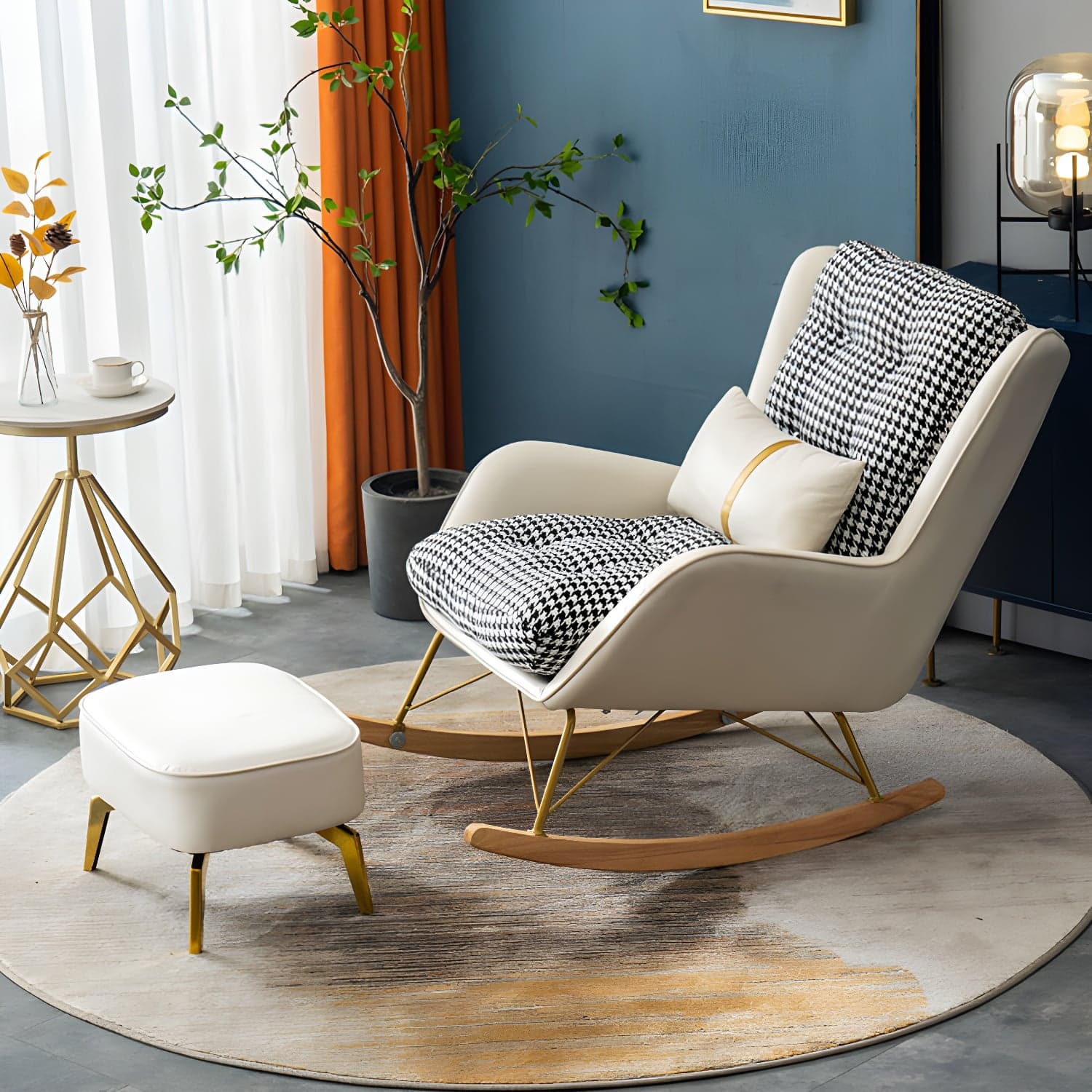 Modern Upholstered Rocker Chair Metal Frame Friction Resistant Rocker Chair for Home thumbnail 5