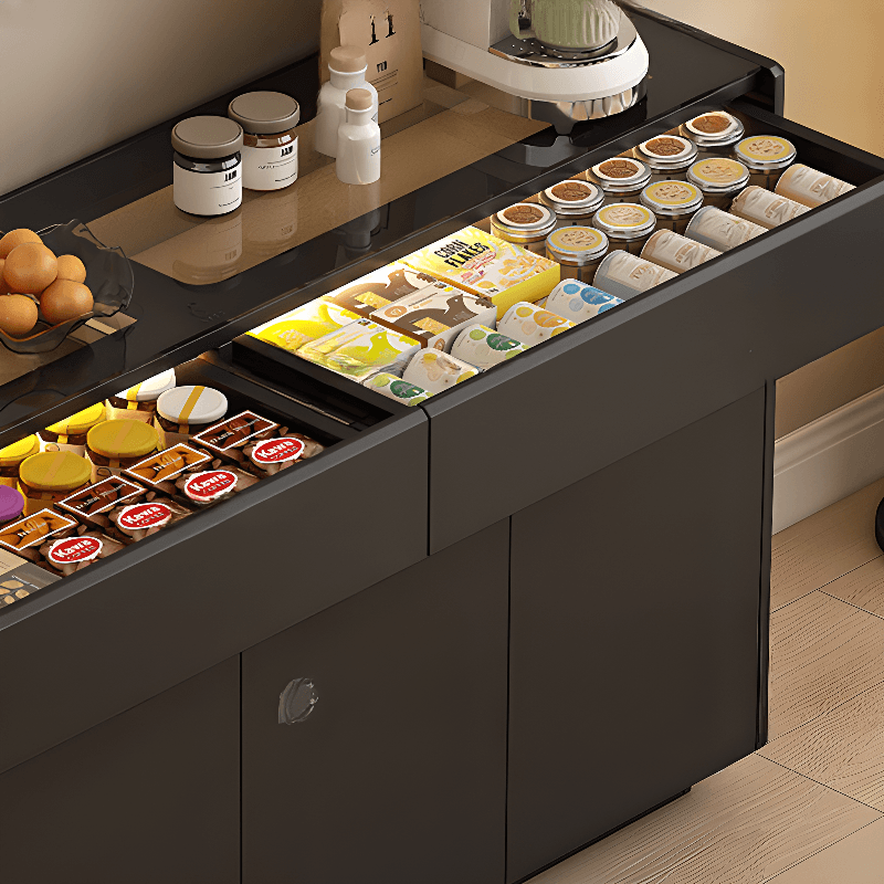 Elegant Sideboard with 8/12 Drawers, Glass Countertop, and Illuminating Lighting thumbnail 7