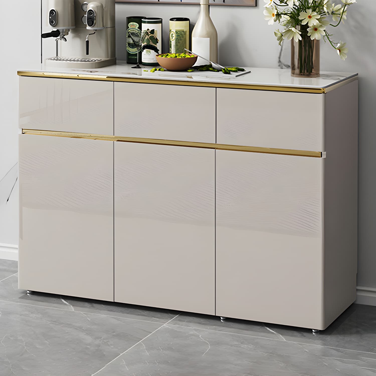 Contemporary Glass Top Sideboard Cabinet with Drawer for Living Room thumbnail 1