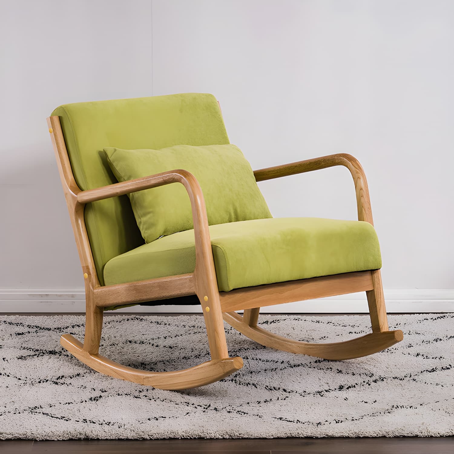 Modern Upholstered Rocking Chair with Natural Wood Legs and Recessed Back Cushion thumbnail 5