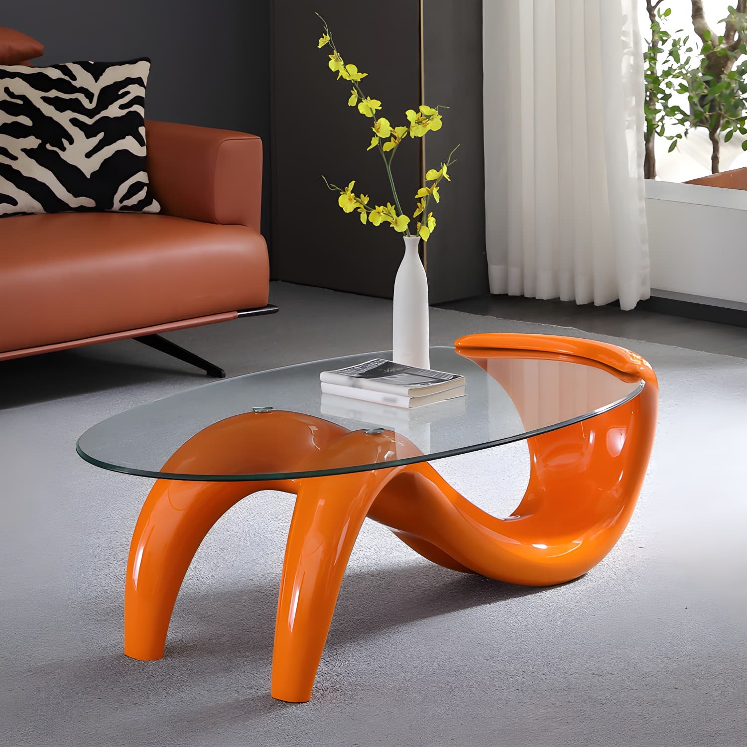 Abstract Coffee Table Contemporary Glass 15.7" Cocktail Table thumbnail 5